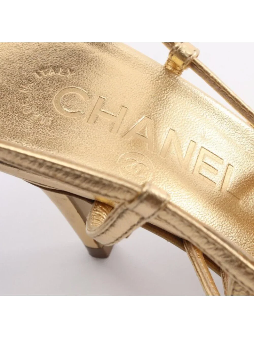 Chanel Sandals Camellia Leather Mules Gold